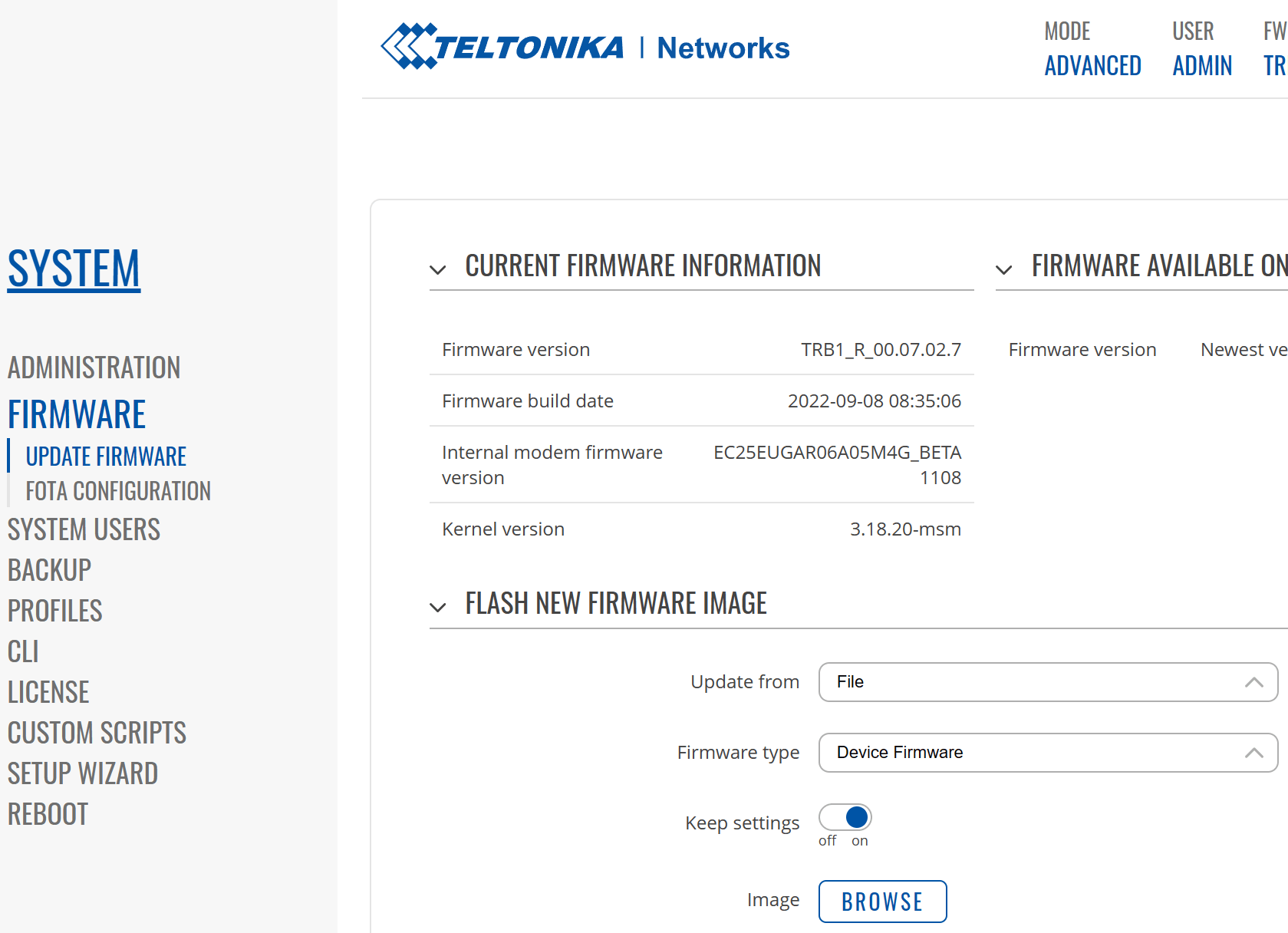 TRB140 Firmwareupdate